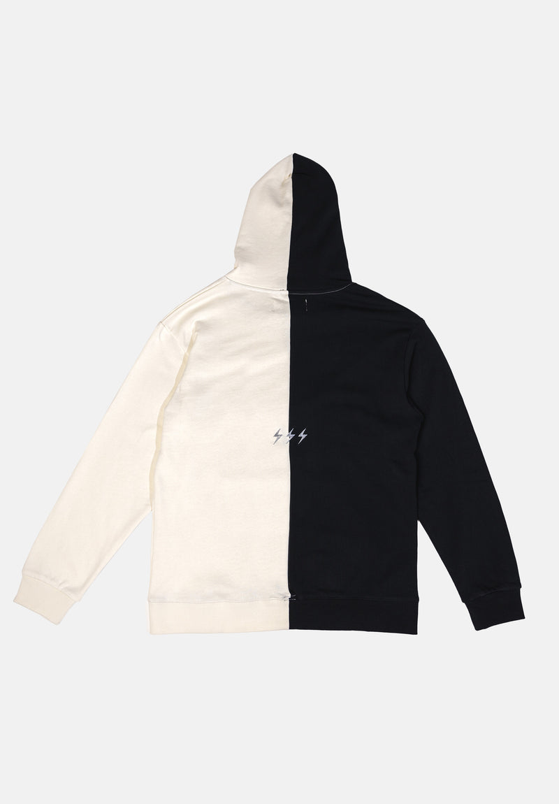 Hoodie half white half black clearance