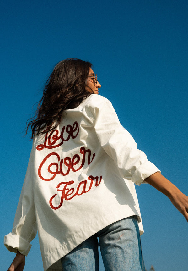 White Love Over Fear Jacket - Small