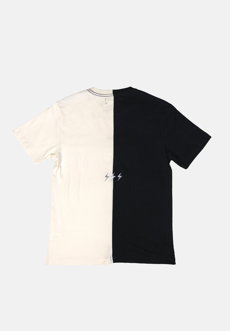 Black and shop white split shirt