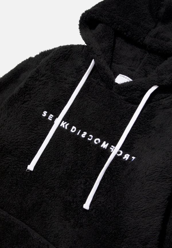 Black Sherpa Hoodie Seek Discomfort