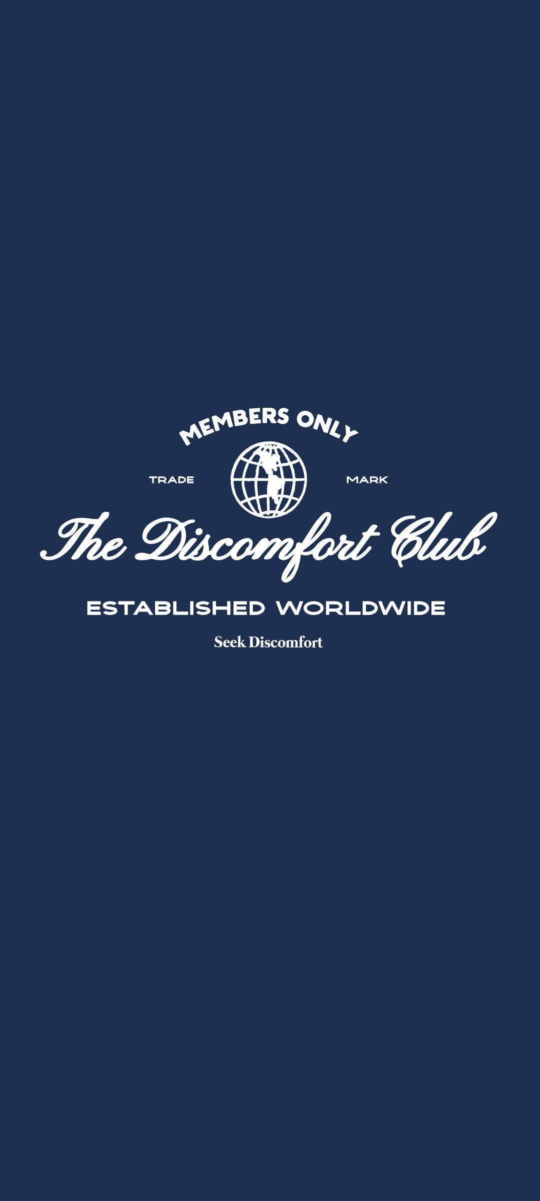 Navy blue background with white text 'The Discomfort Club' and logo.