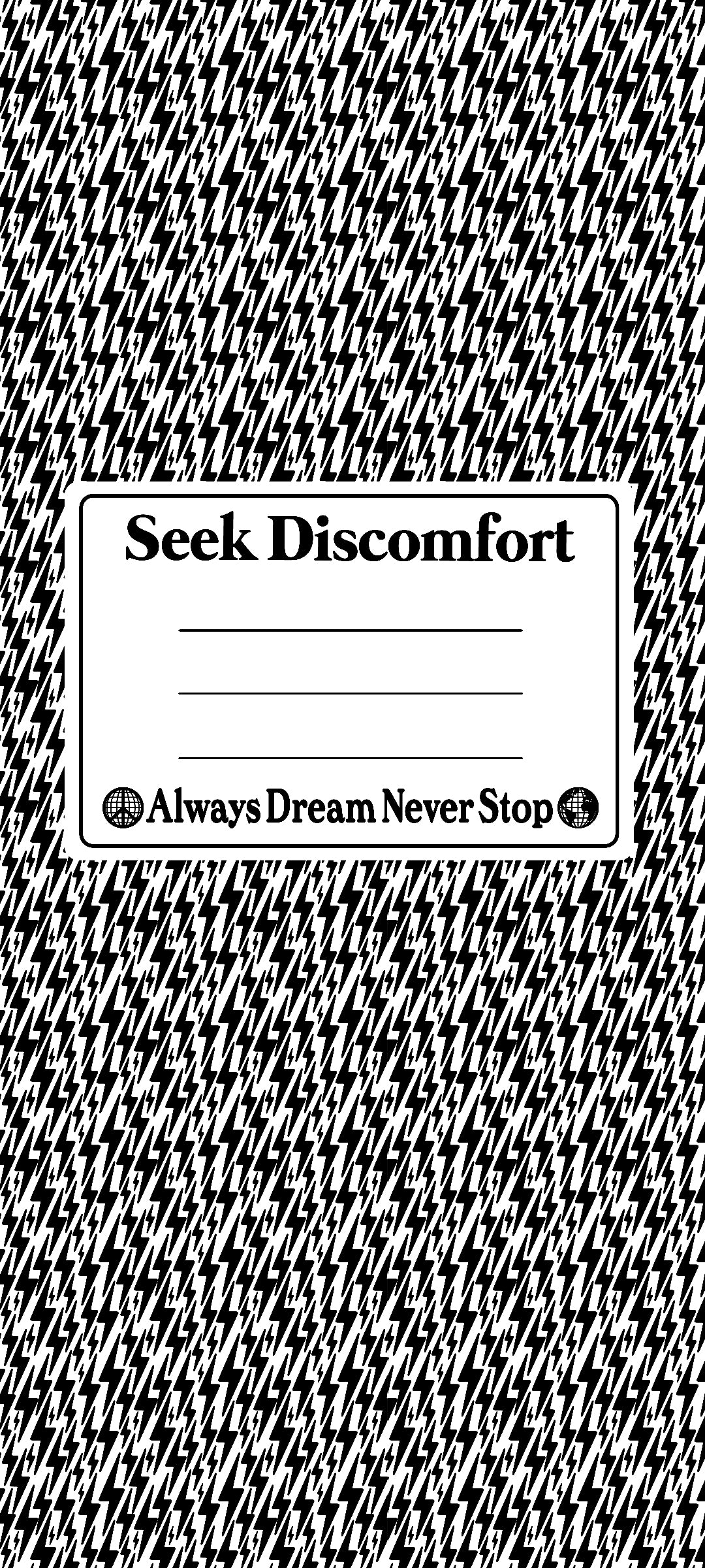 Text 'Seek Discomfort' with a patterned background