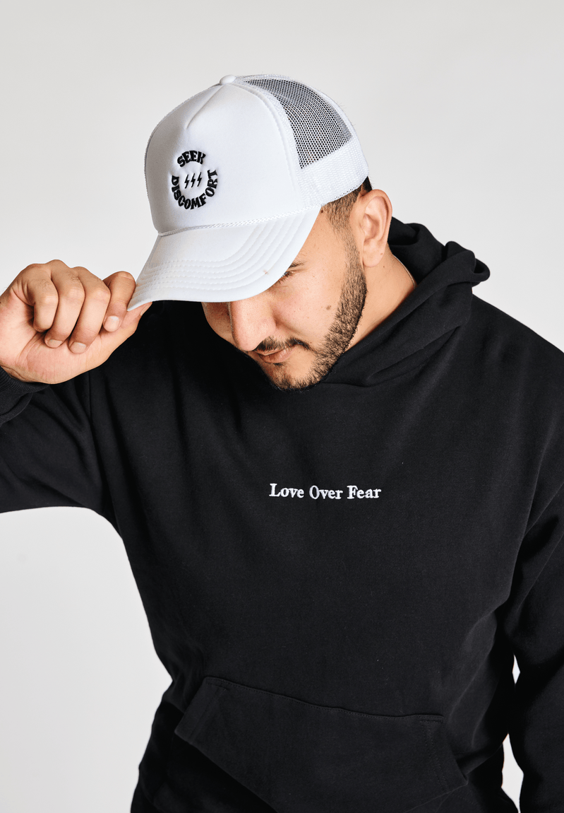 Love Over Fear Essential Hoodie Seek Discomfort